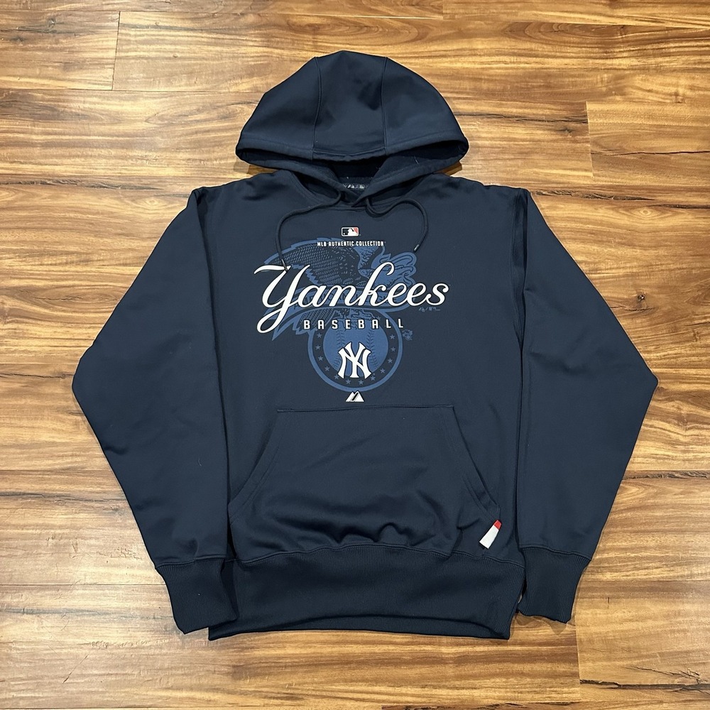New York Yankees Hoodie Mens Small Blue MLB Baseball Majestic Therma Base